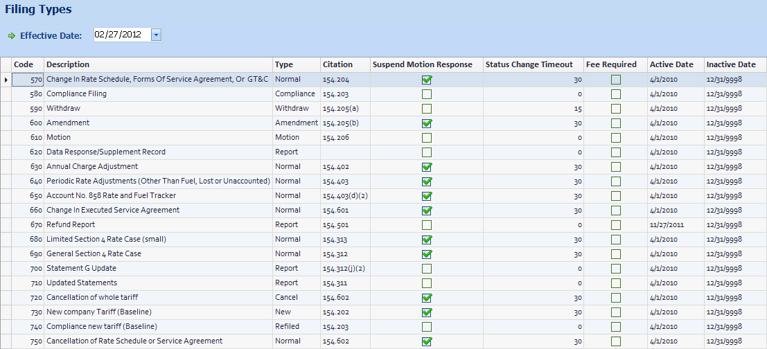 Filing Types - TariffShark Help